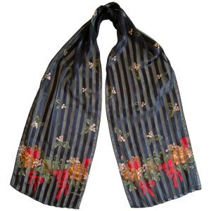 Liz Claiborne Chiffon Sheer Striped Christmas Scarf VTG